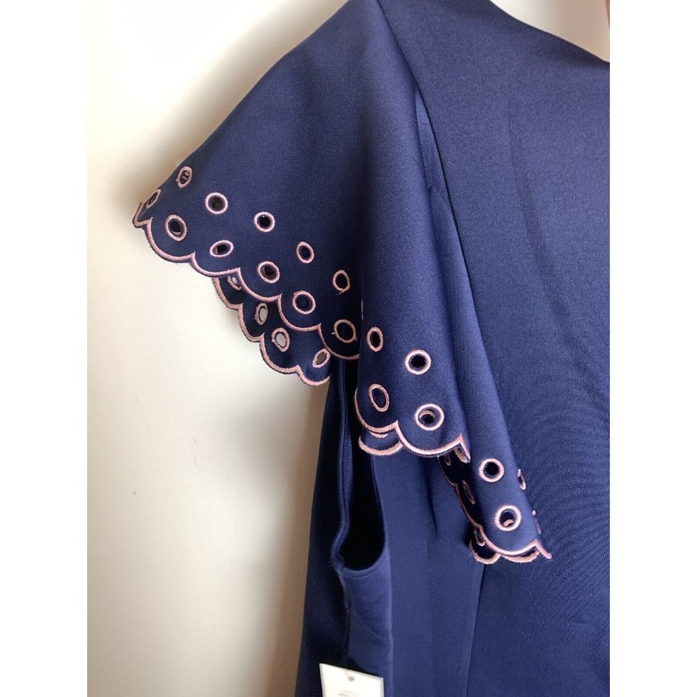 ELOQUII new RUFFLE SLEEVE LASER CUT DRESS SZ 28 NWT blue/pink - Picture 8 of 10
